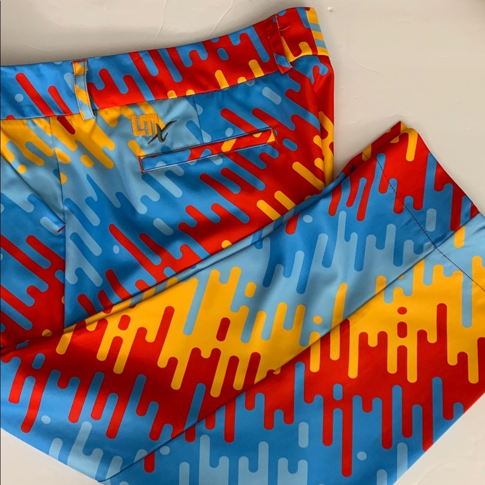 Loudmouth Golf Dance Floor Ladies Red and Yellow Patterned Pants Sz 18 - Picture 13 of 16